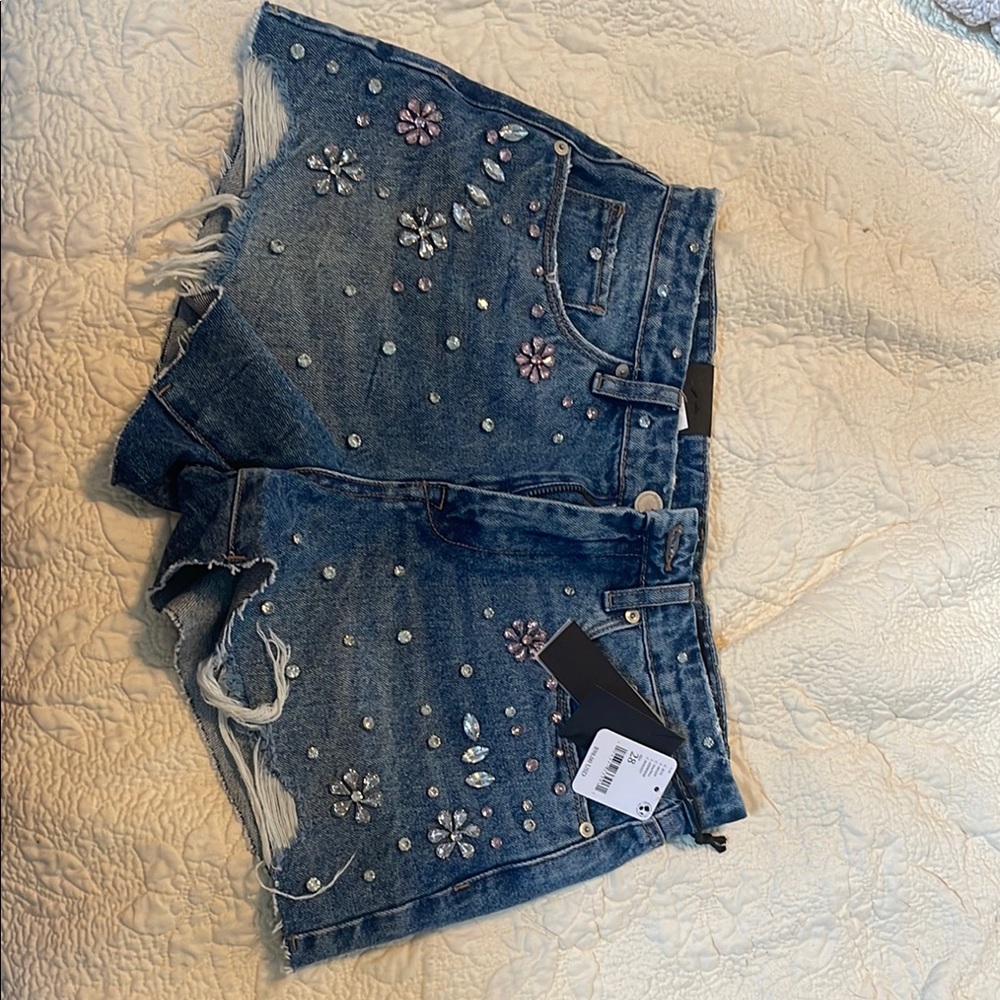 Embellished Denim Shorts